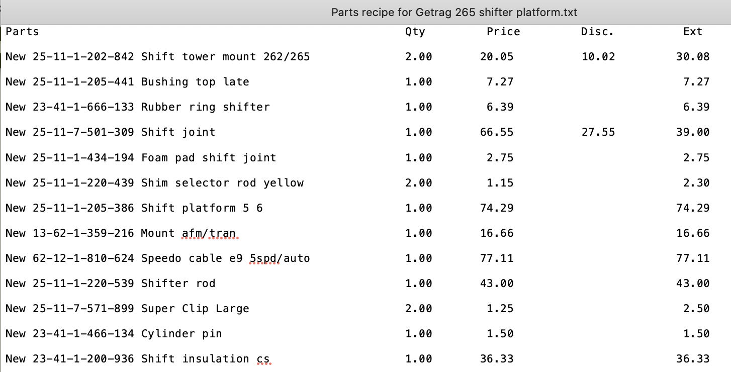 Parts recipe for Getrag 265 shifter platform.png