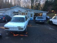 steve's shop..Jesse's car, Steve's car.JPG